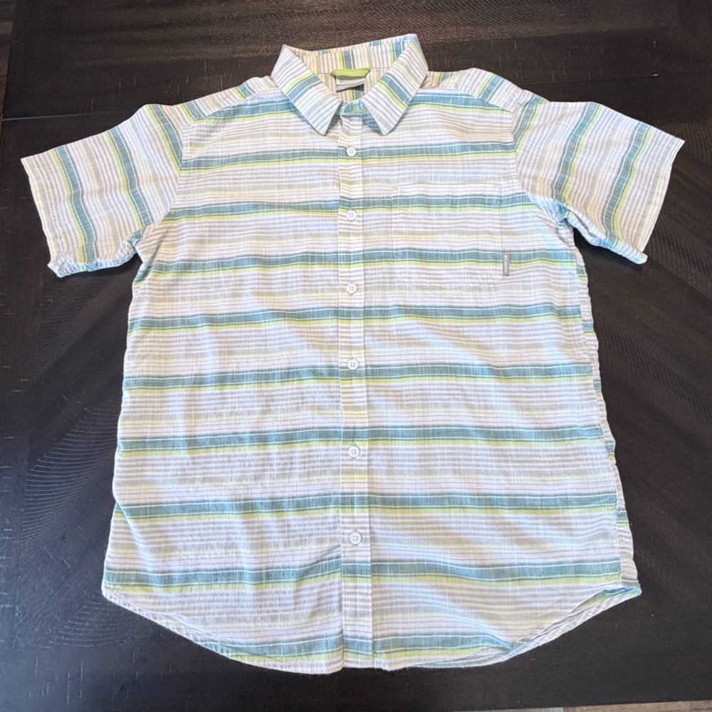 COLUMBIA SPORTSWEAR Short Sleeve Button Down Shirt Men’s L Striped Cotton Summer